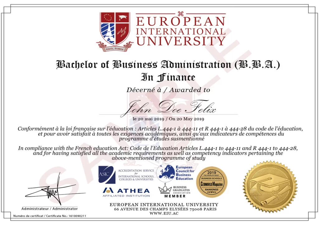 BACHELOR OF BUSINESS ADMINISTRATION (B.B.A.) - European International ...